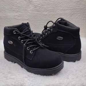 Lugz Mantle Mid Black Faux Suede Leather Round Toe Lace Up Low Heel Ankle Boot